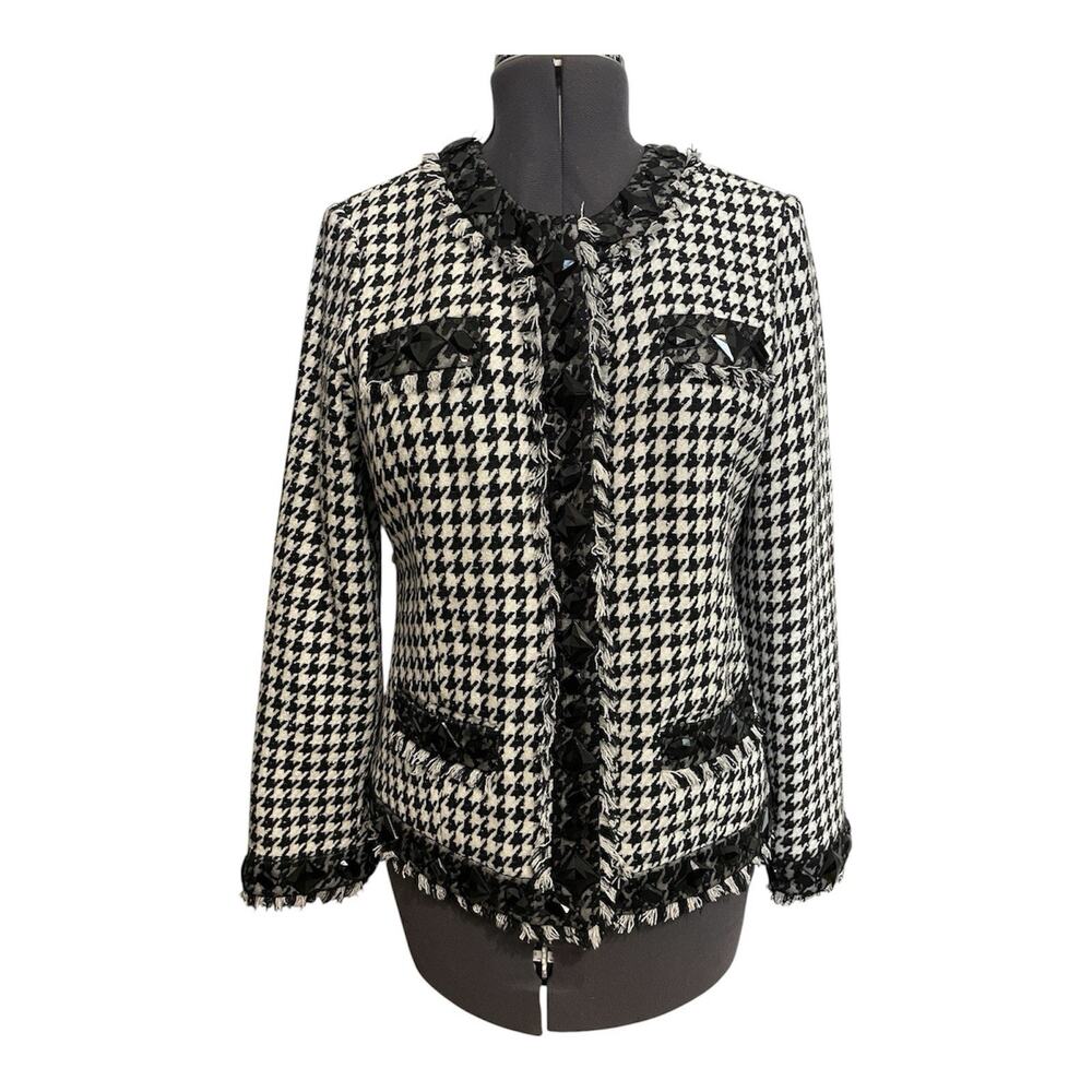 Laura Ashley Herringbone Tweed Blazer S Small Black White Vintage Preppy Classic - Picture 1 of 8